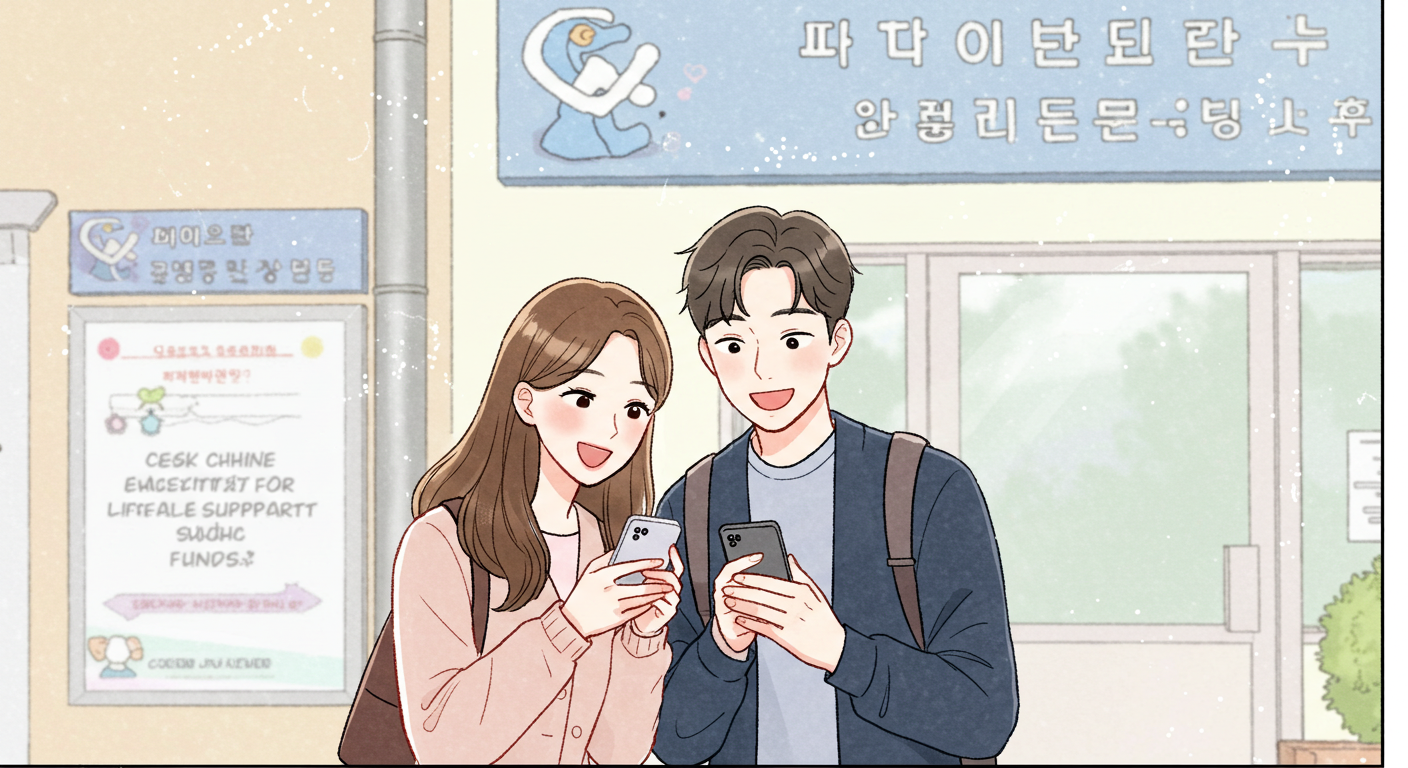 한국 부부가 민생지원금 대상 여부를 확인하는 모습