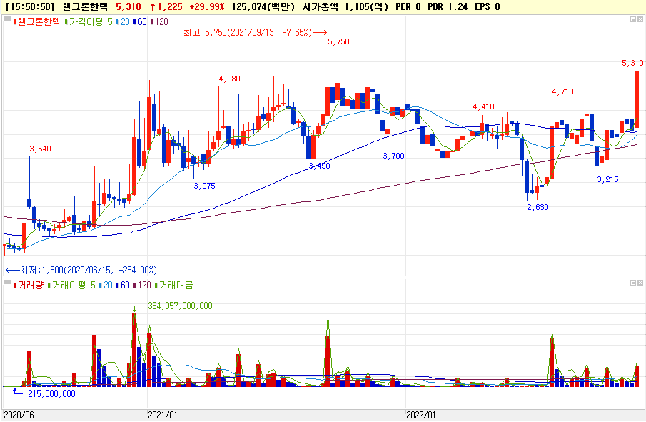 웰크론한텍 주가흐름