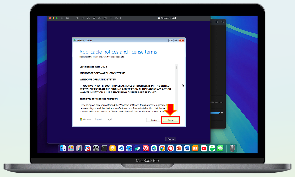 "Accept" 버튼을 선택하세요.