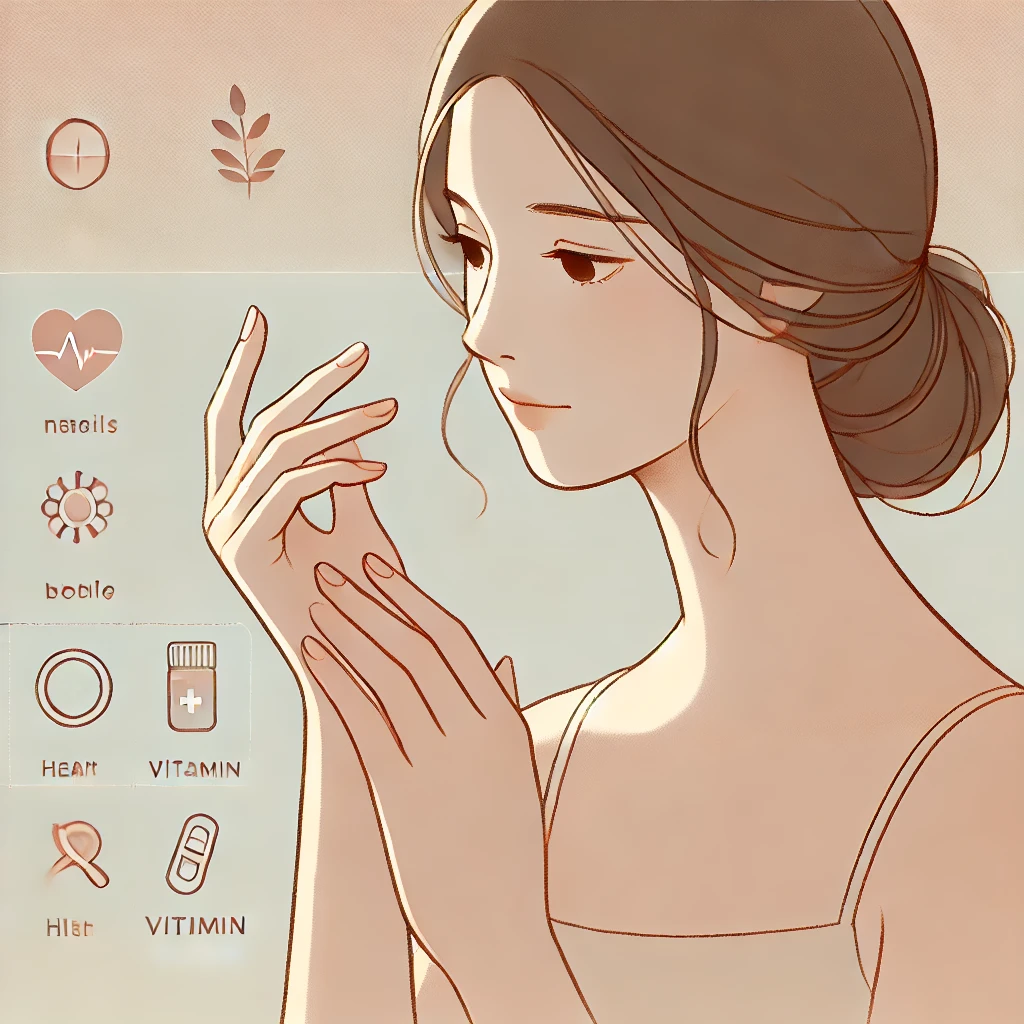 손을 바라보고 있는 여성 이미지