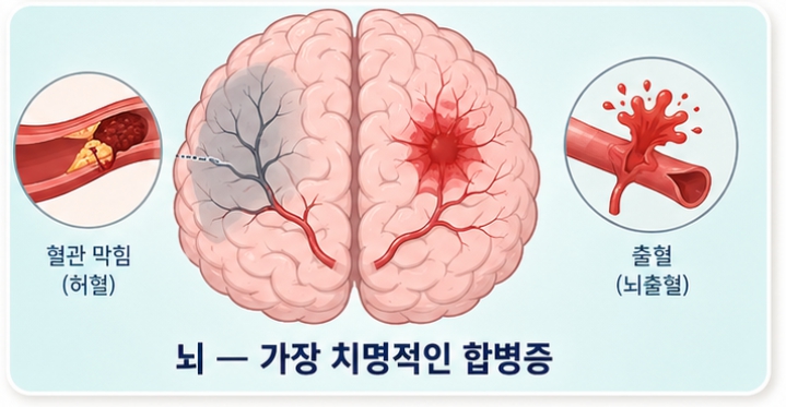 뇌 가장 치명적인 합병증의 현장