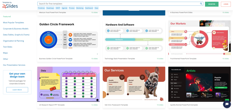 기업용 보고서&middot;KPI&middot;투자제안서 중심 구성
깔끔한 비즈니스 템플릿 다수 제공
PowerPoint 전용 템플릿으로 즉시 사용 가능
💬 추천 이유: 비즈니스 발표나 투자 프레젠테이션에 가장 적합