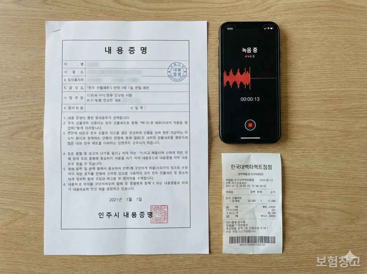 택배 배상 청구를 위해 필요한 내용증명, 통화 녹음, 영수증 증거 사진