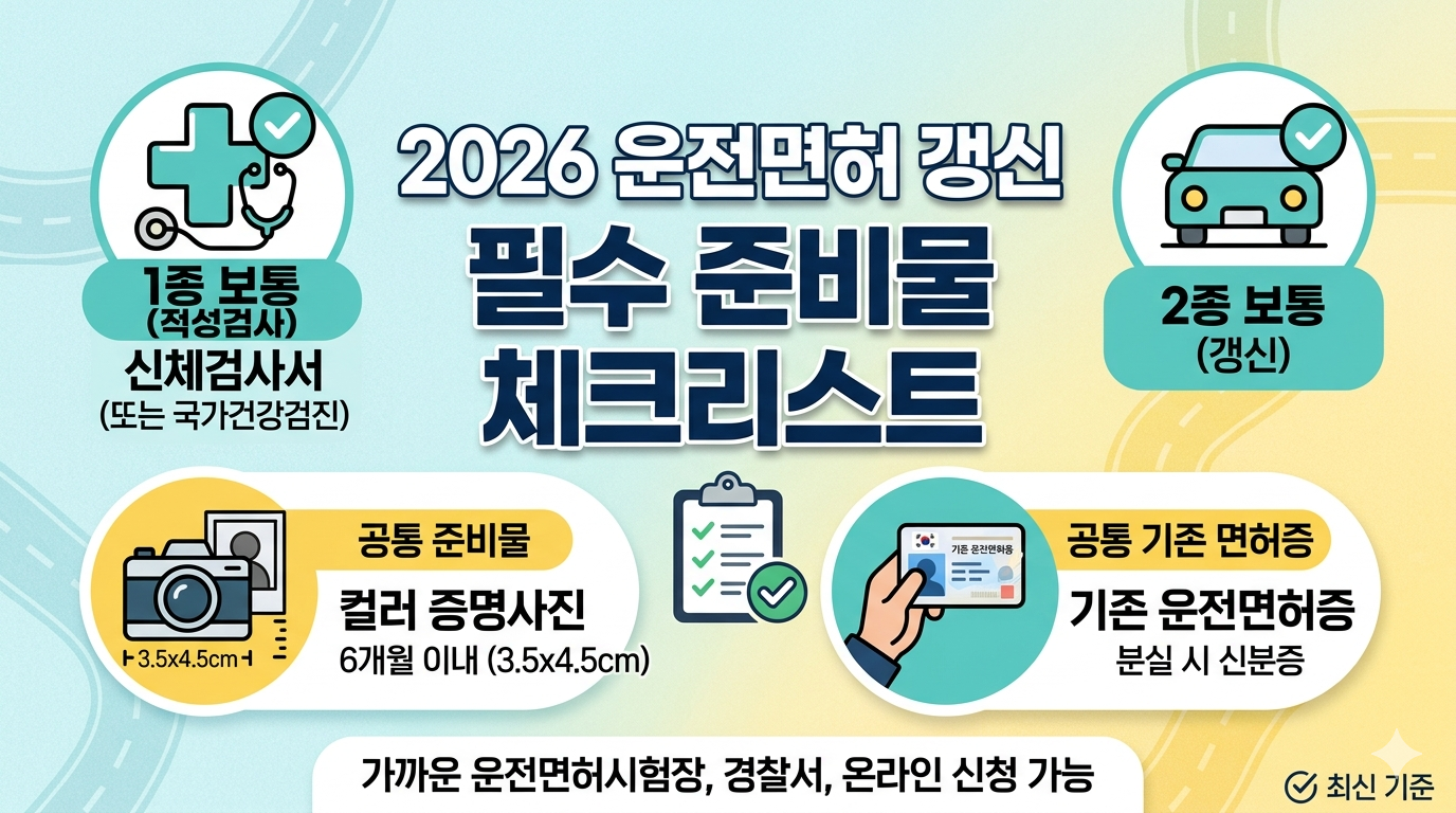 2026년 운전면허 갱신 준비물 인포그래픽 체크리스트