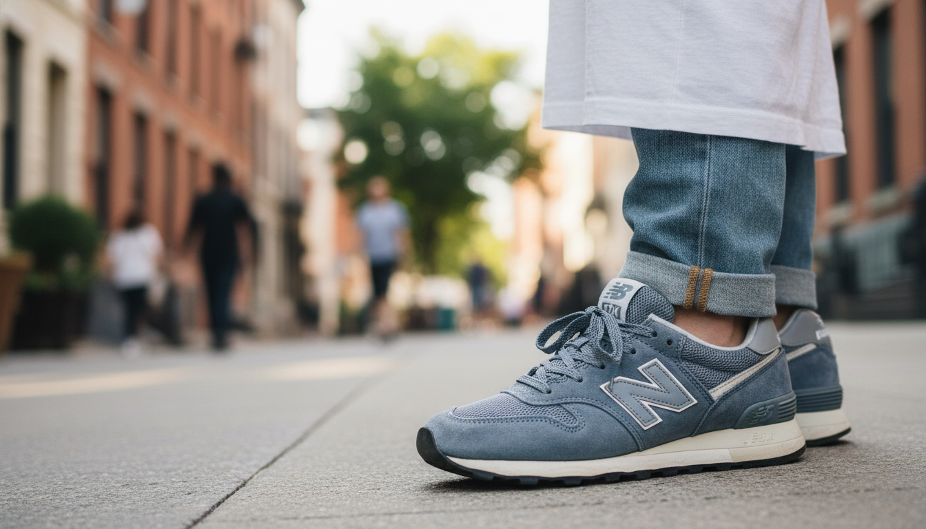 뉴발란스 204L 운동화와 캐주얼한 데님 팬츠 코디.