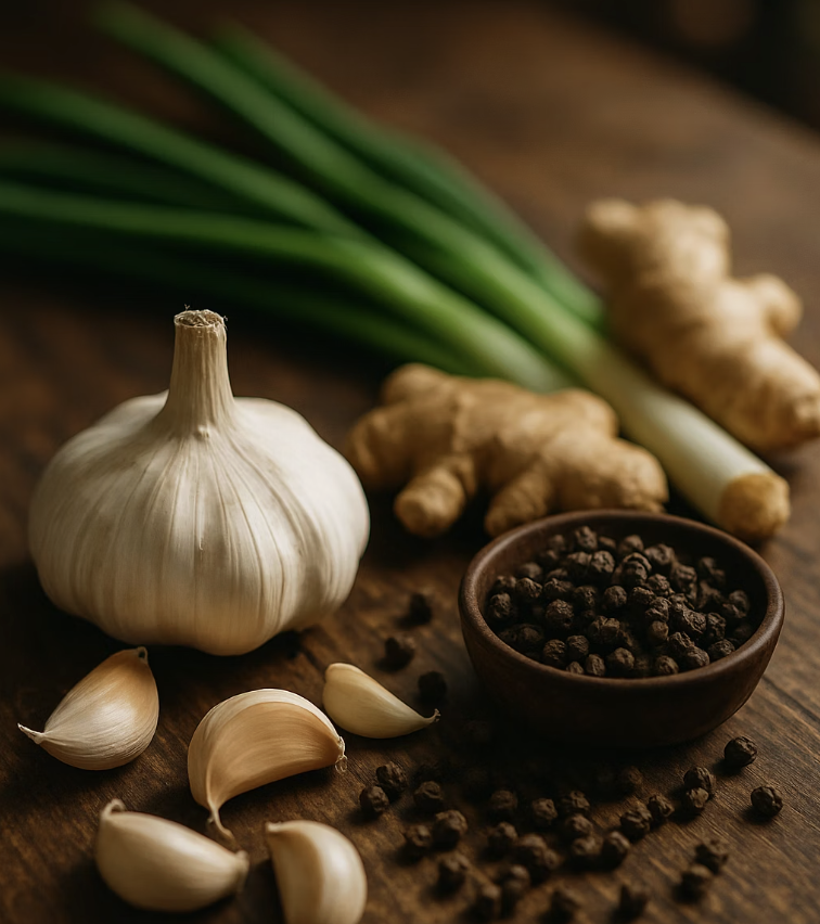 향이 강한 양념, '마늘, 파, 후추'