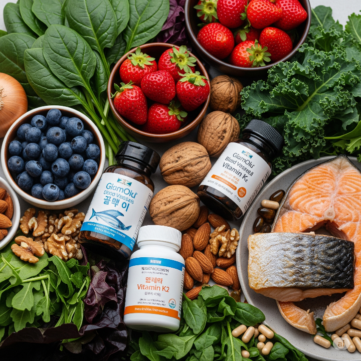 혈관 건강에 해로운 생활 습관과 식단을 보여주는 이미지