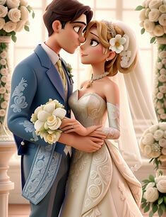 결혼하는-꿈-안경쓴--신랑-부케들고있는-예쁜-신부