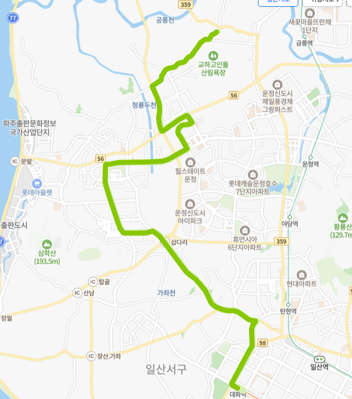 고양-파주-70-1번-버스-노선-지도