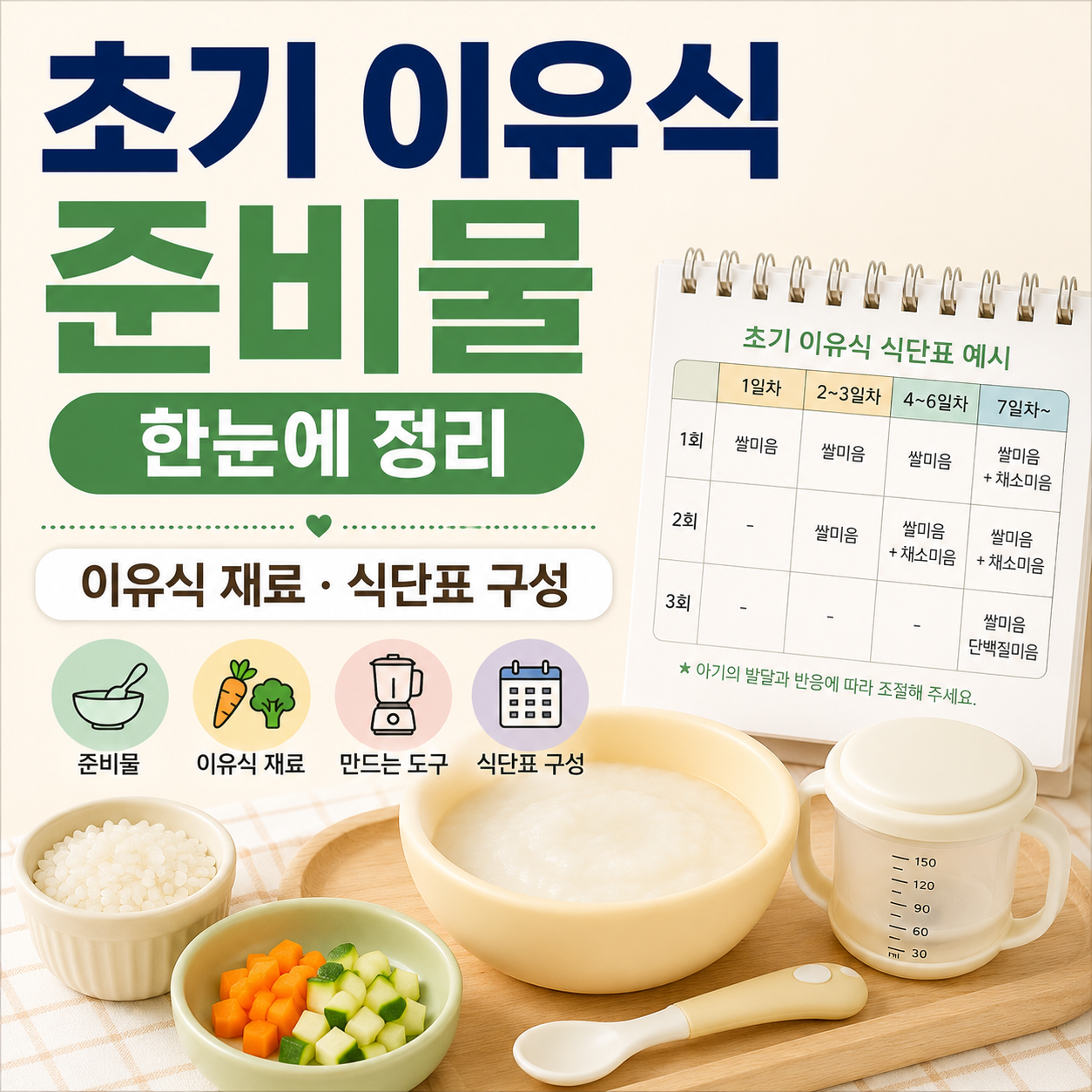 초기 이유식 준비물, 이유식 재료부터 식단표 구성까지 정리