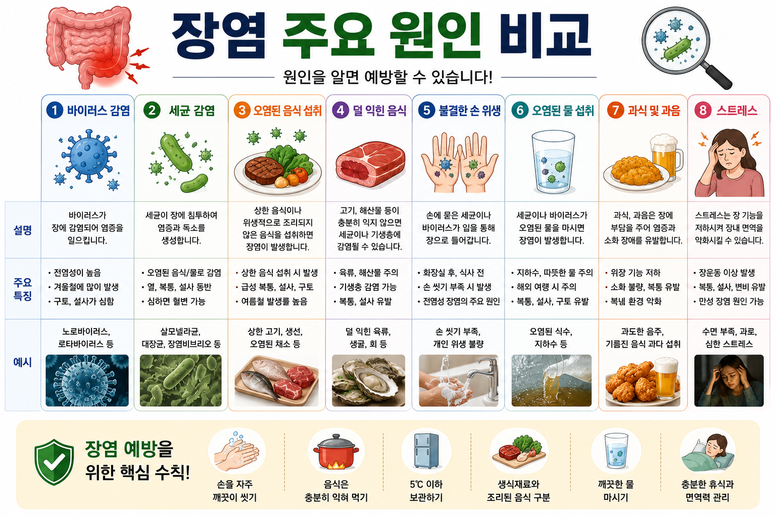 장염 주요 원인 비교 이미지