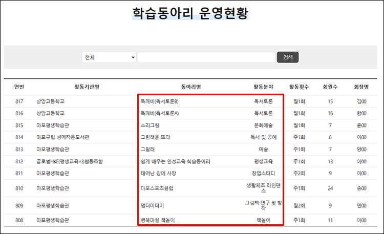 마포구평생학습포털-학습동아리