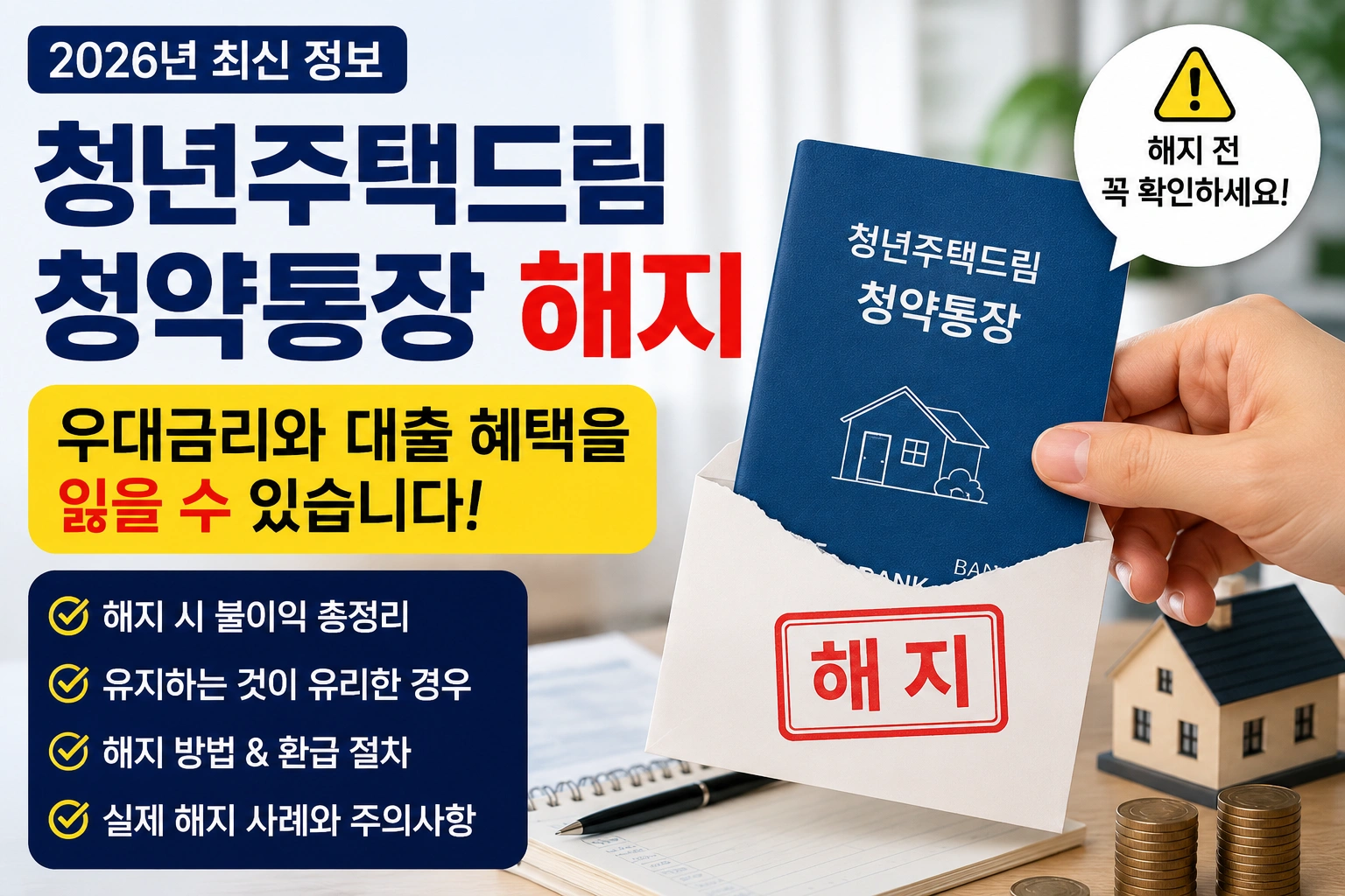 2026년 청년주택드림청약통장 해지 우대금리와 대출 혜택을 잃을 수 있습니다