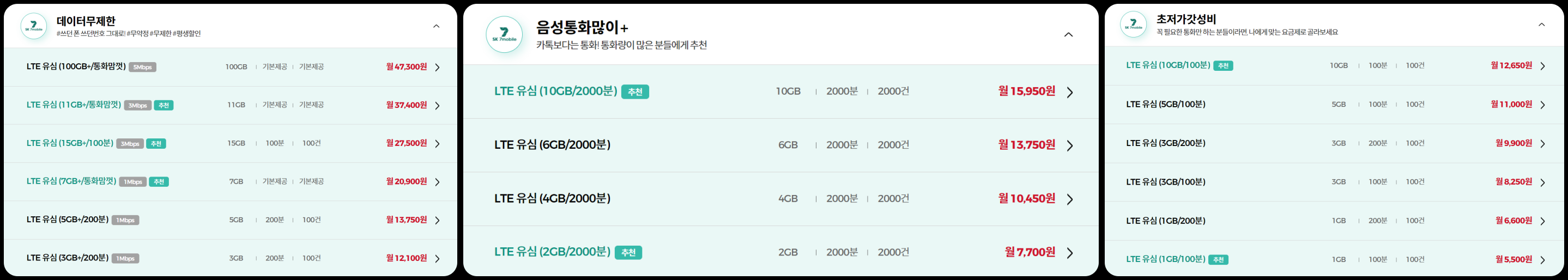 알뜰폰 대표 요금제