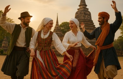 전통 춤을 추는 사람들의 모습