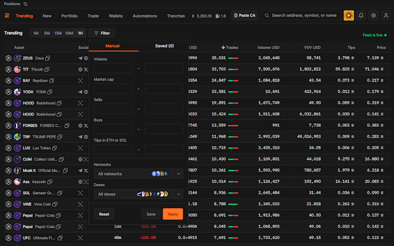 PADRE 거래소 화면