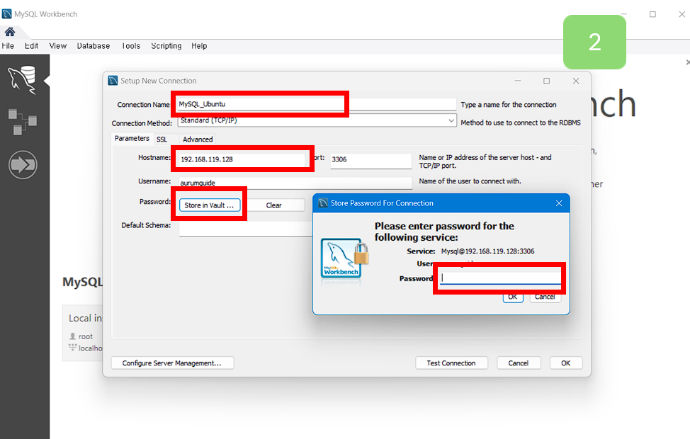 Setup New Connection 정보를 입력하세요.