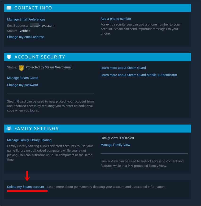 Delete-my-Steam-account-메뉴를-클릭하는-모습