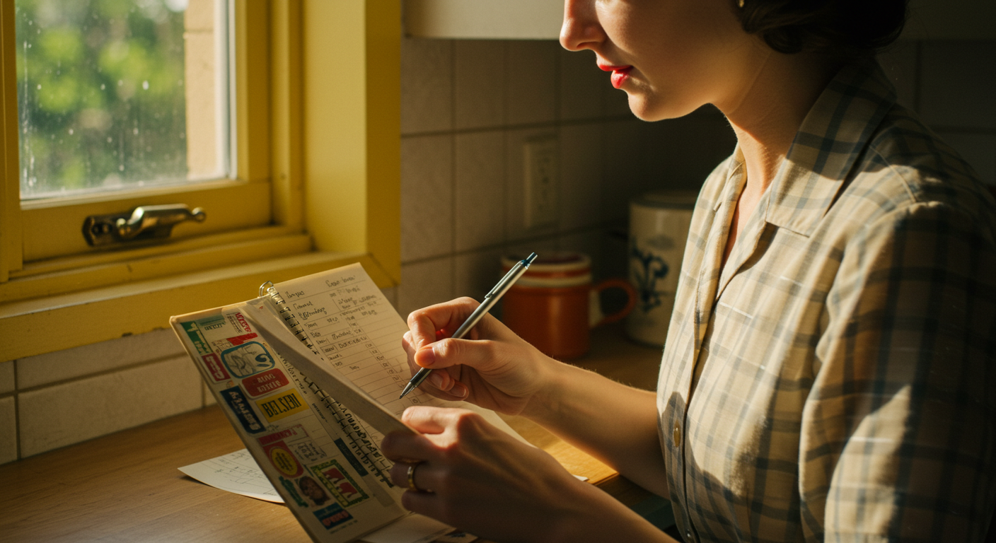 주부가 가계부 적는모습