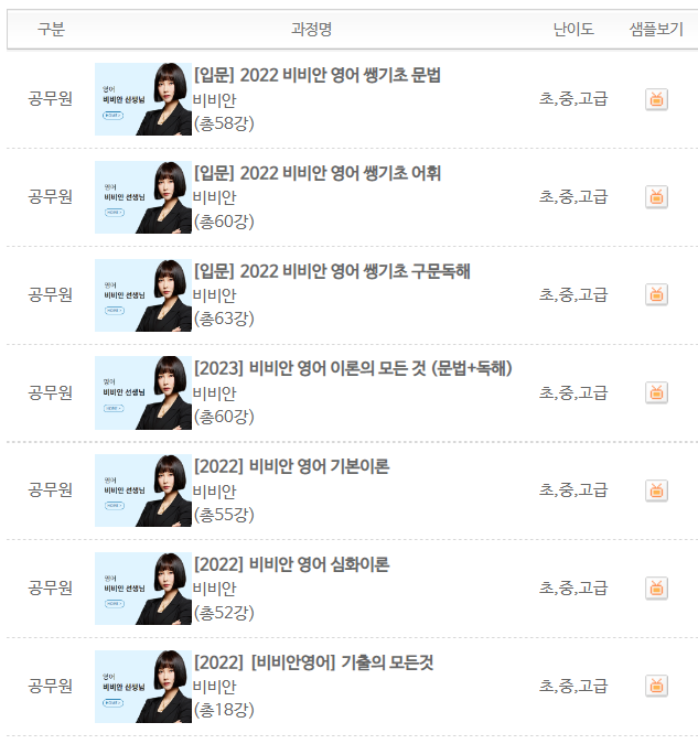 비비안 영어 강의 목록