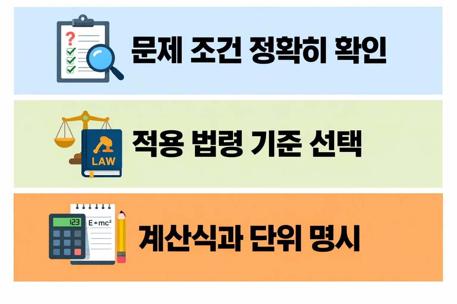 소방안전관리자 1급 기술문제 계산형 문항에서 공식 적용 순서와 단위 명시로 점수를 확보하는 풀이 기준 설명 이미지
