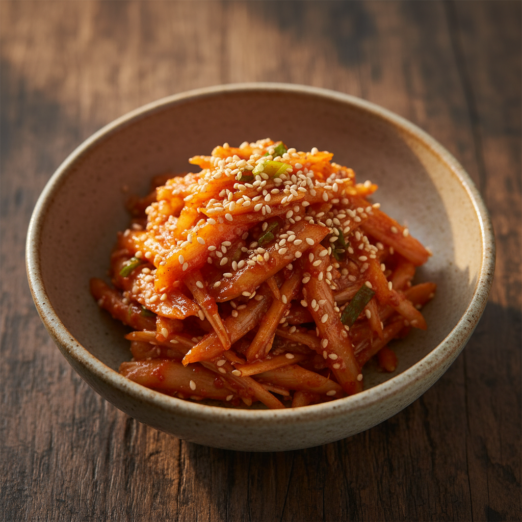 완성된 촉촉하고 부드러운 지포 무침이 접시에 담긴 모습