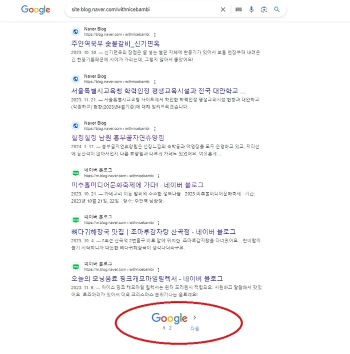 네이버 블로그 웹 주소 구글 검색 결과