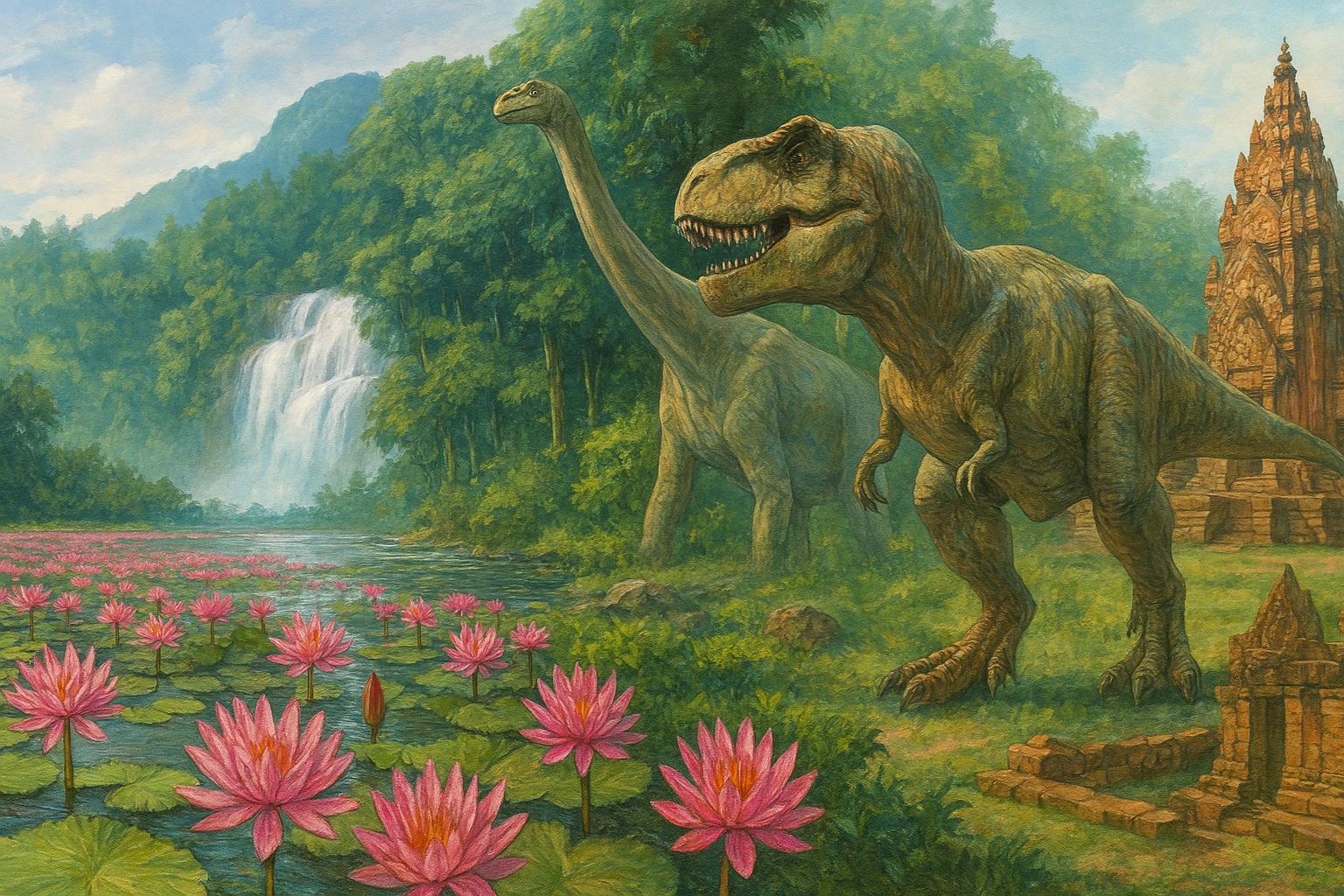 우돈타니의 탈레 부아 댕, 콘깬의 푸 위앙 공룡 화석지, 코랏의 카오야이 국립공원 등의 콜라주 이미지