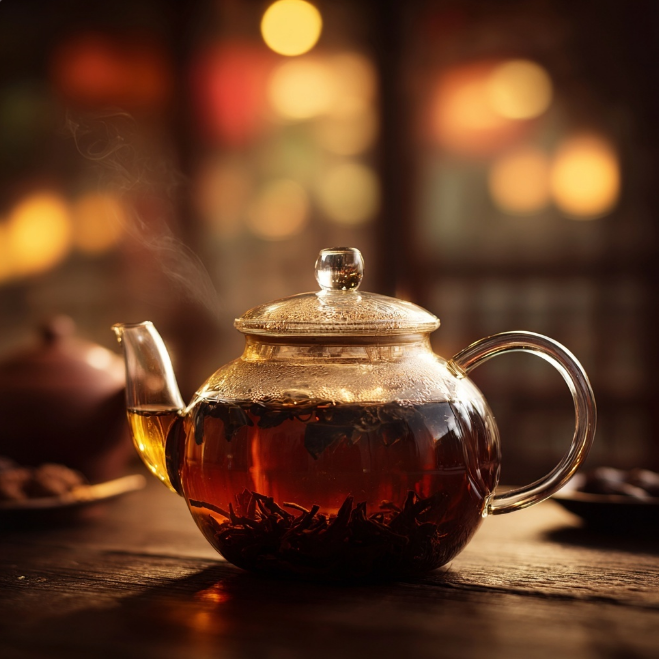 보이차가 끓는 주전자