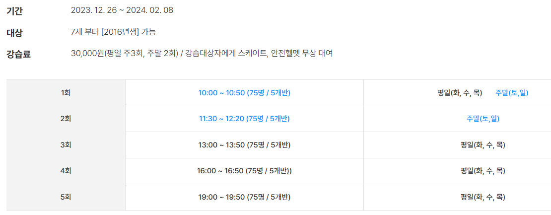 서울광장 스케이트장 강습신청 (서울특별시)
