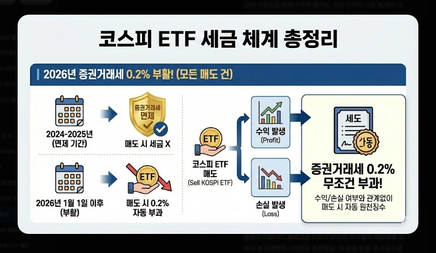 코스피 ETF 세금 총정리 [2026년 최신] 증권거래세 부활&middot;배당소득세&middot;종합과세 피하는 법
