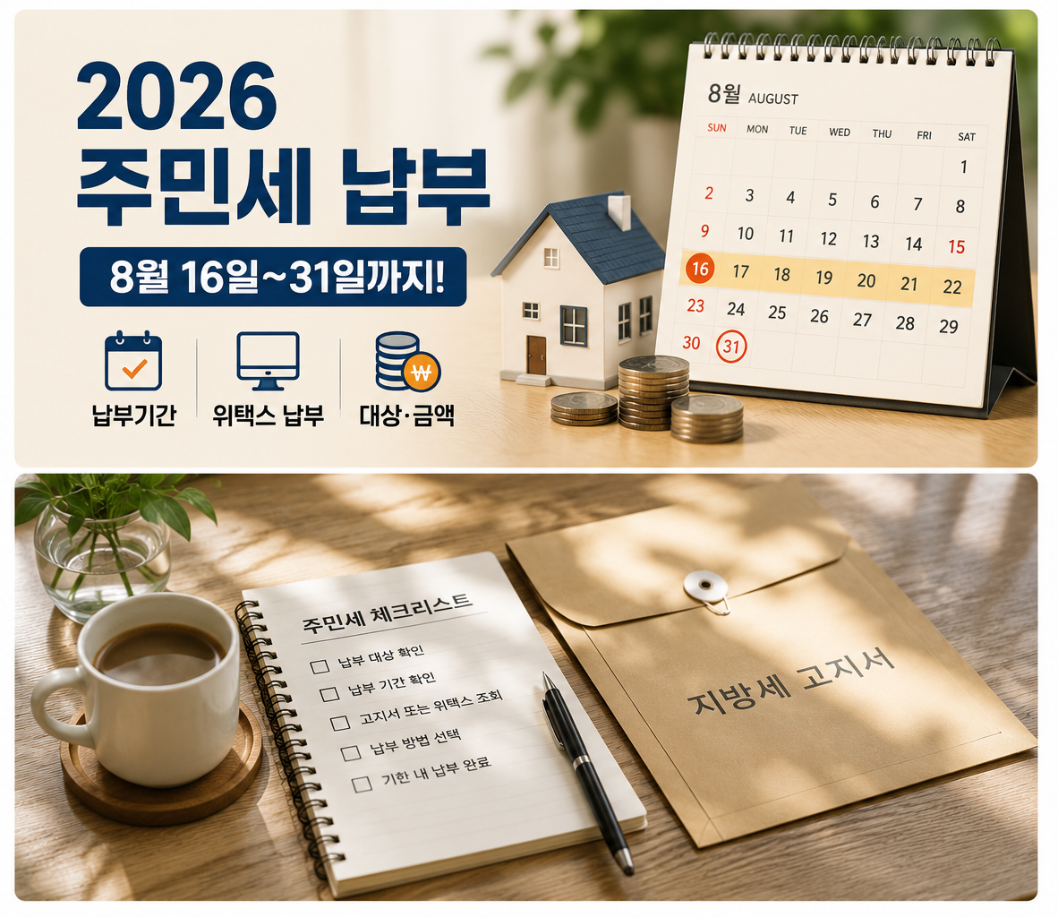 2026 주민세 개인분 납부기간을 안내하는 프리미엄 썸네일 이미지