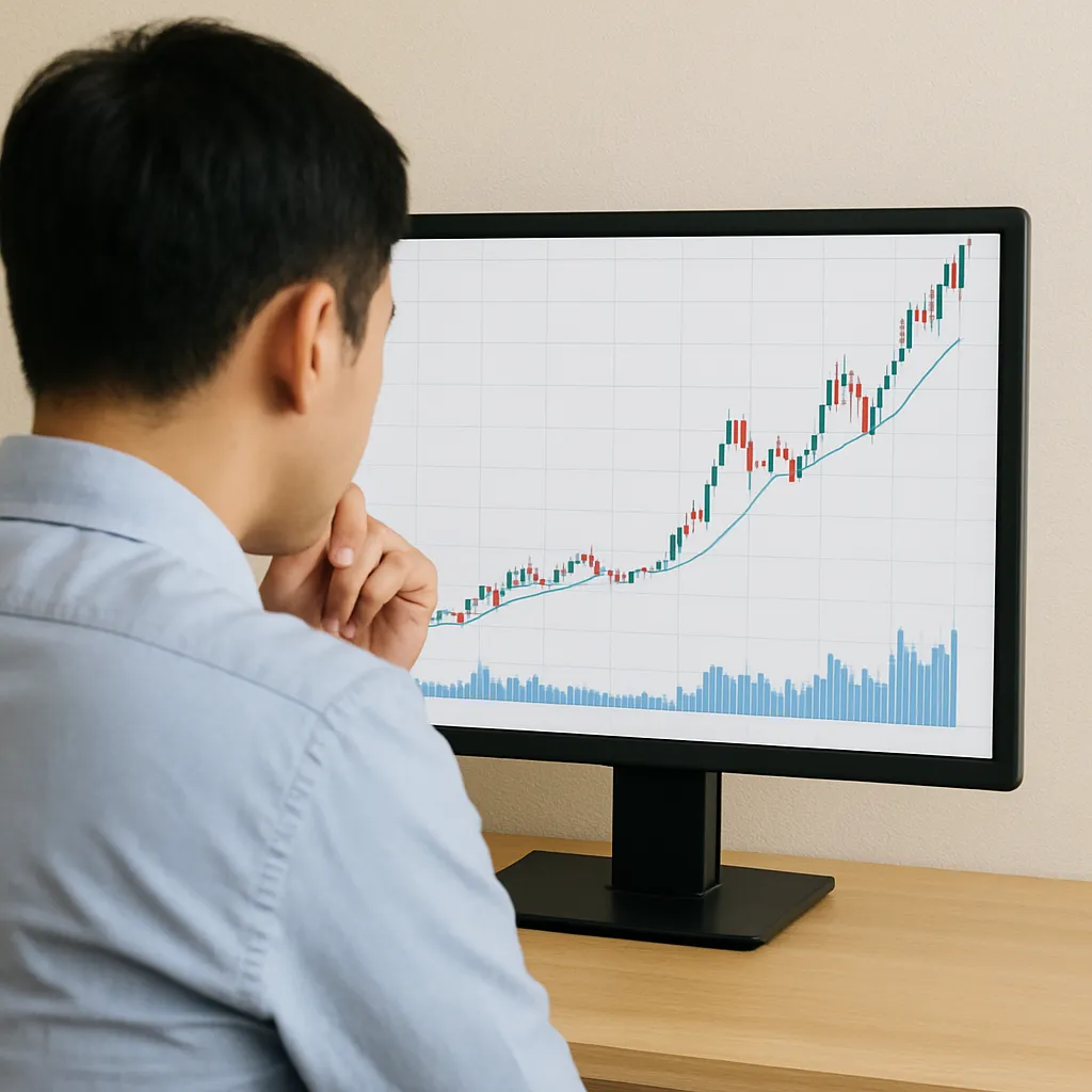 주식 차트를 분석 중인 투자자의 뒷모습