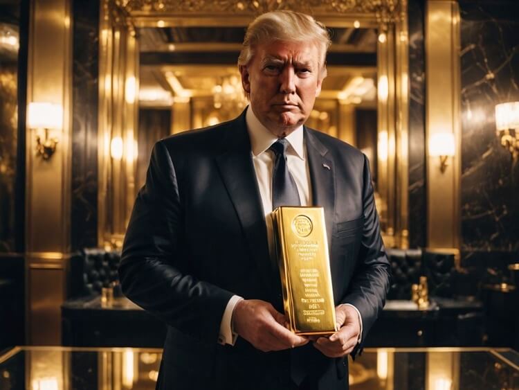 트럼프 대통령이 골드바를 들고 있는 사진