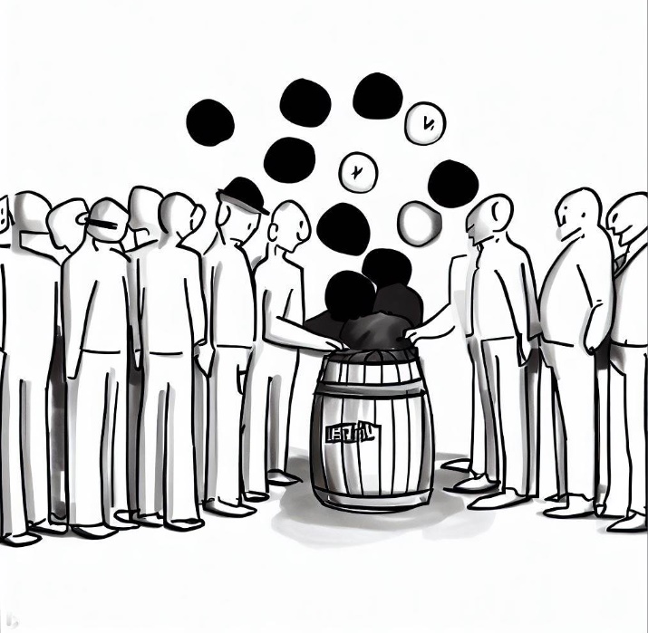 흰색과 검은색 공으로 투표하는 모습