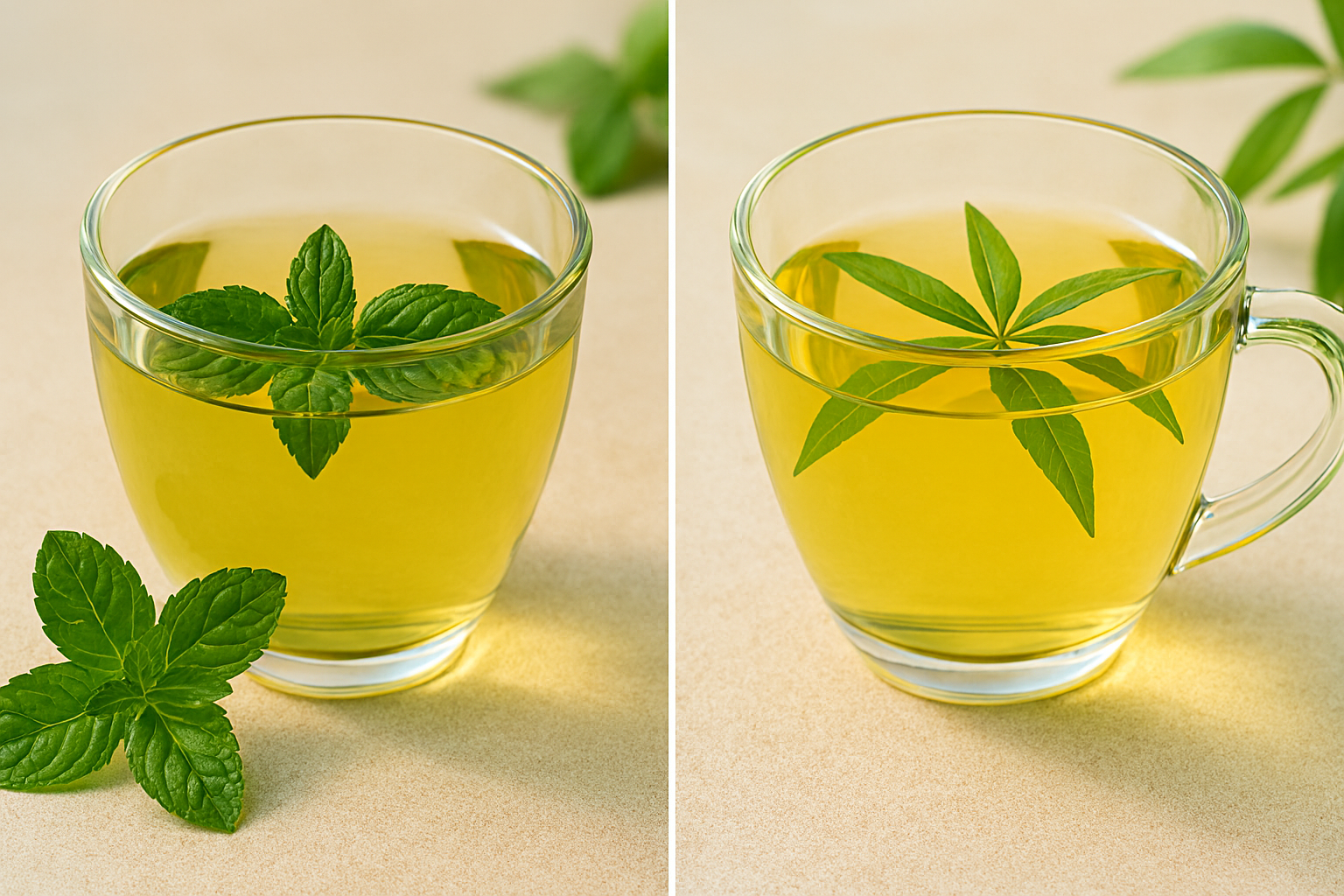 여름철에 어울리는 페퍼민트와 레몬버베나 허브차