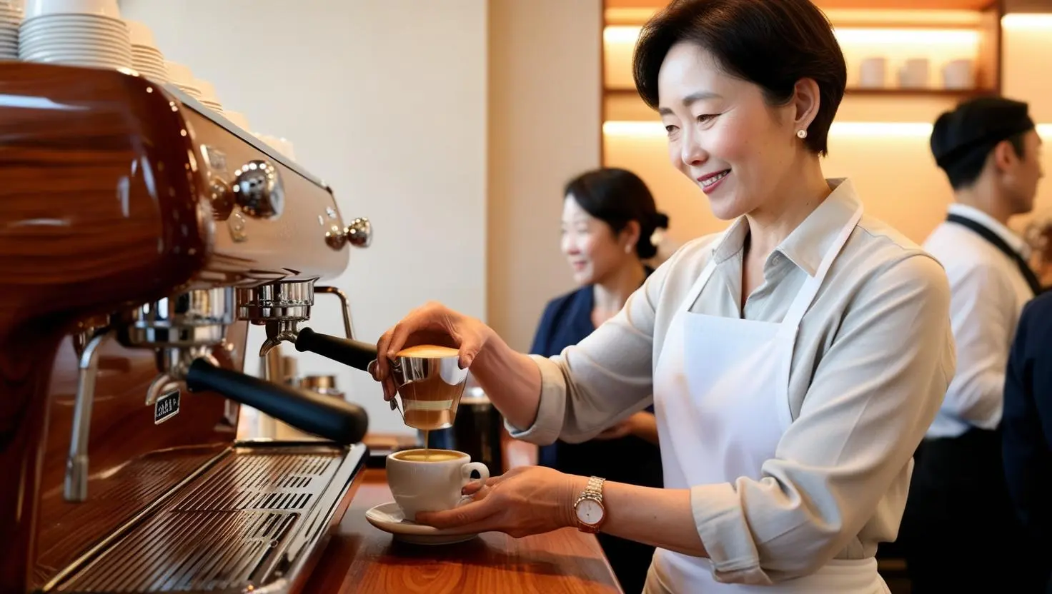 바리스타로 커피를 내리는 주부