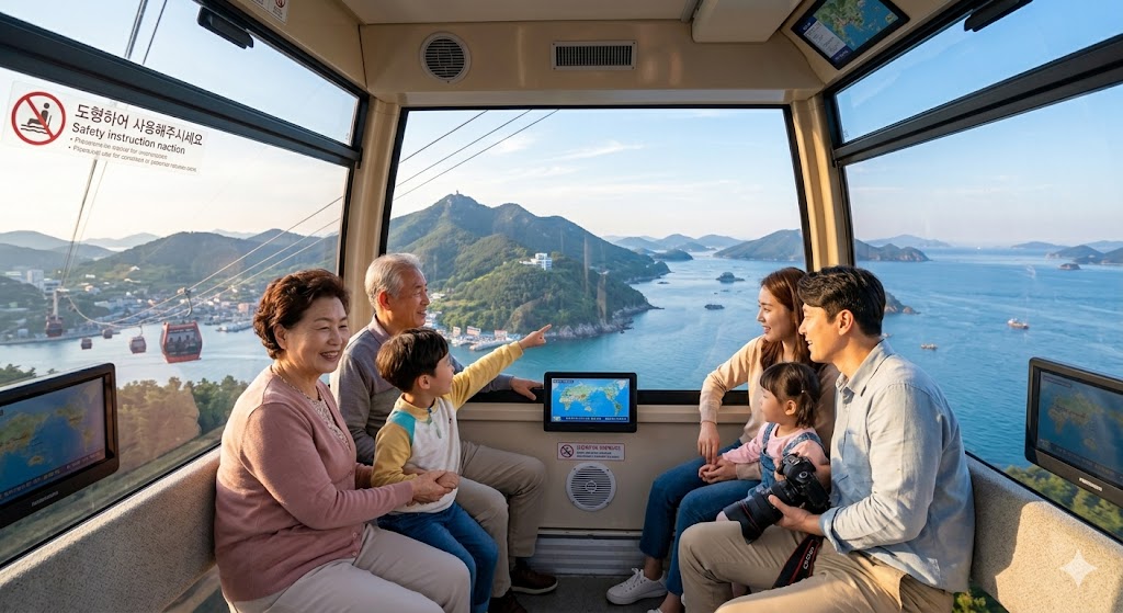 창밖으로 펼쳐지는 통영 바다의 아름다운 풍경