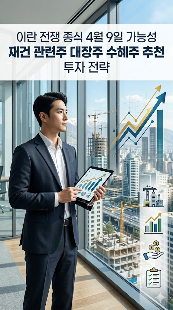 이란 전쟁 종식 4월 9일 가능성, 재건 관련주, 대장주, 수혜주 추천, 투자 전략