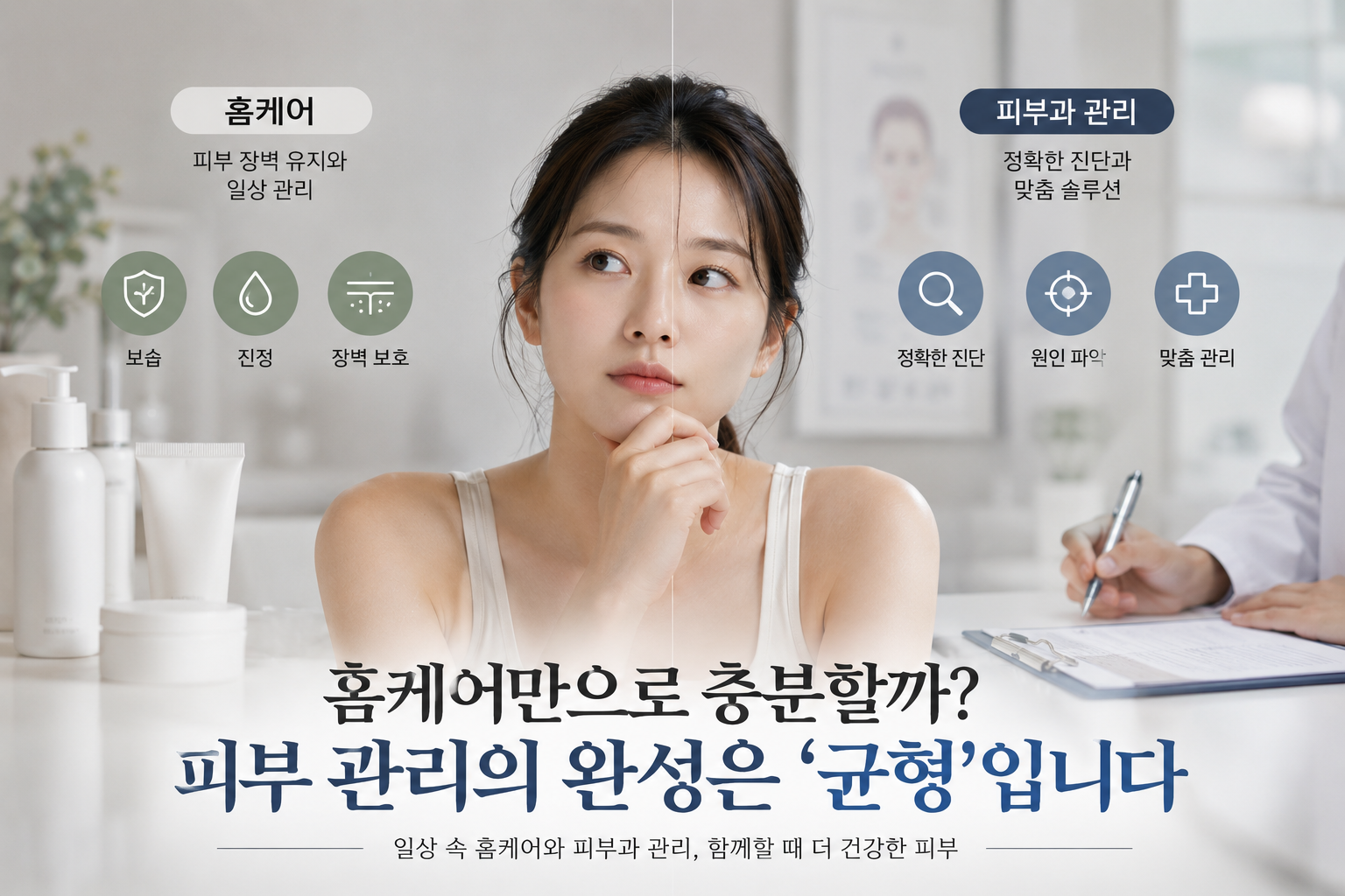 홈케어와 피부과 관리 비교