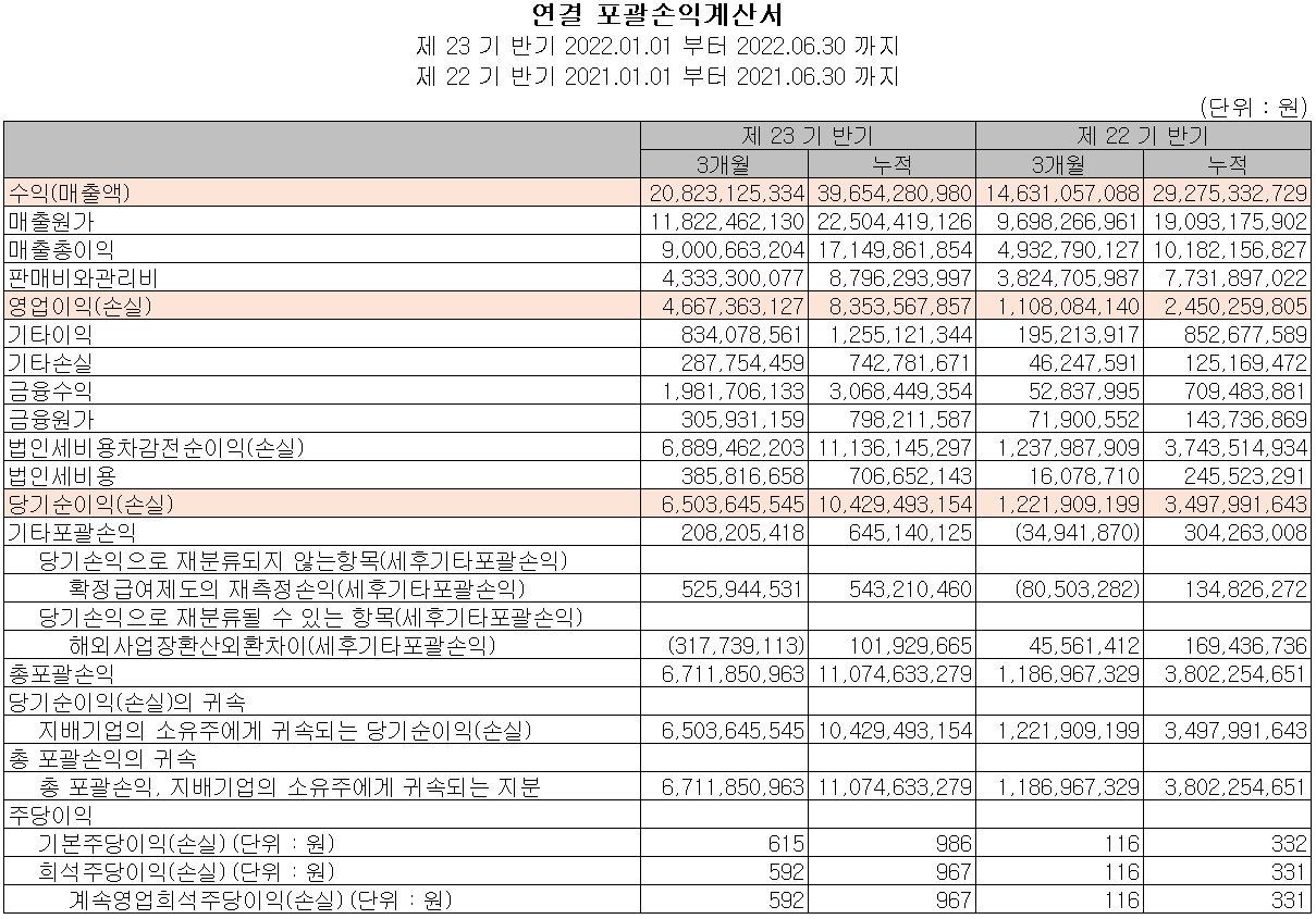 나노신소재 - 손익계산서