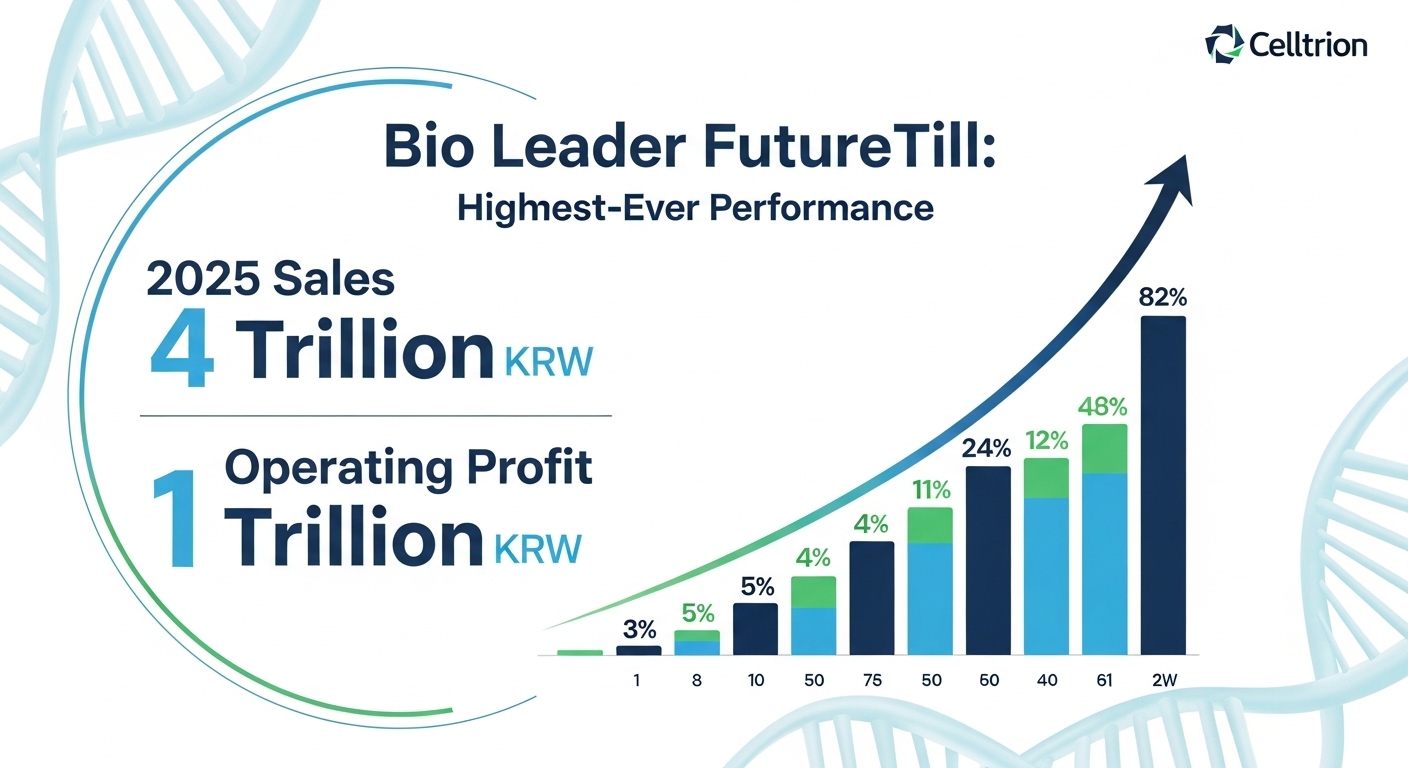 셀트리온 2025 매출 4조 영업이익 1조 역대 최대 실적 인포그래픽 바이오 대장주 퓨처틸