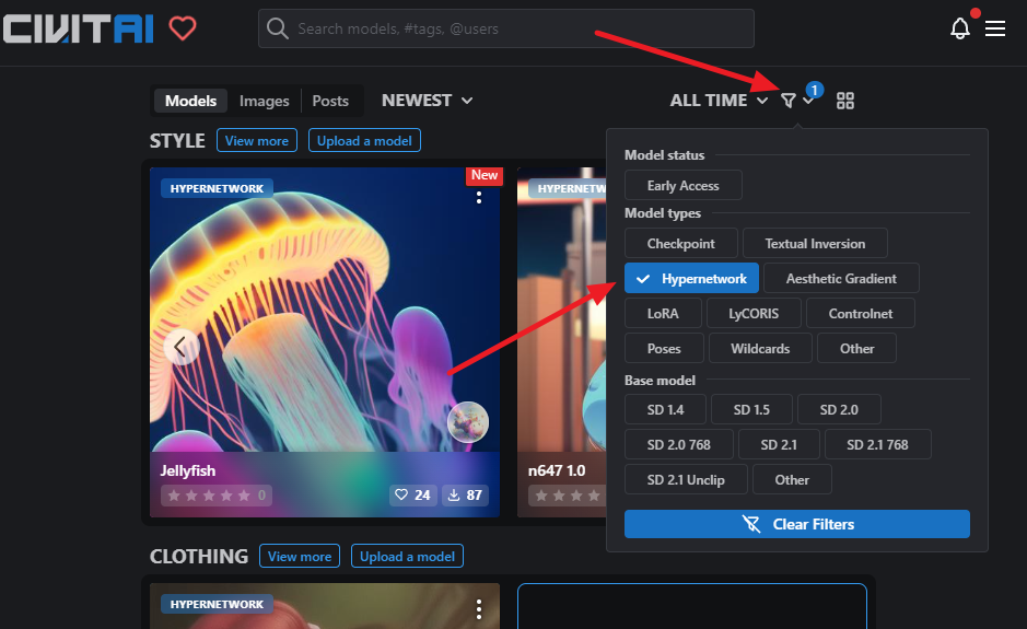 civitai.com - 하이퍼네트워크 필터링
