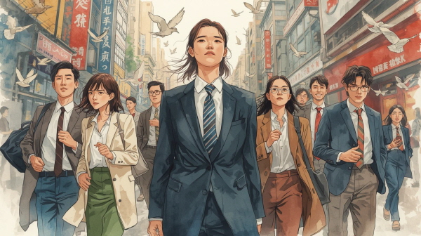 INTJ는 한국 사회에서 비교와 경쟁의식 속에 휩싸이면서도, 동시에 그 구조를 넘어설 잠재력을 지니고 있습니다에 관한 그림입니다