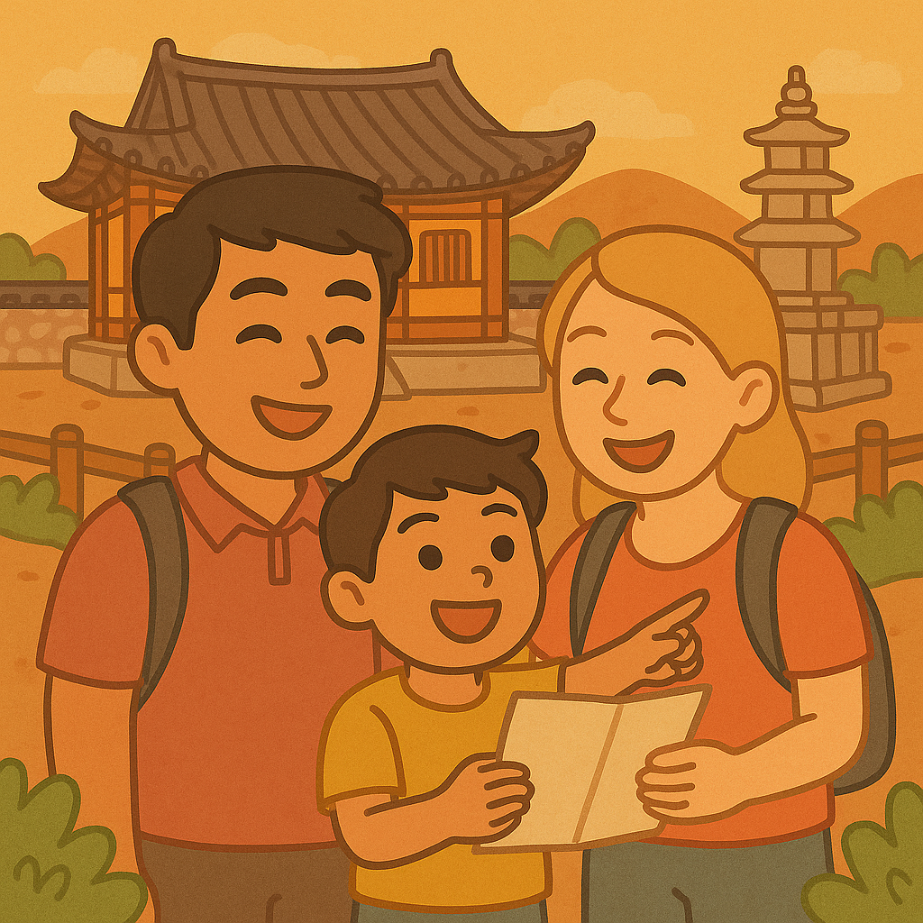 다문화 가정이 국내여행을 하고 있다.