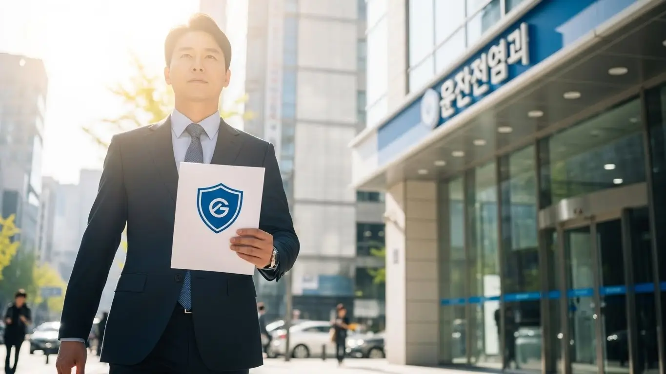 신용보증기금에서 보증서를 발급받아 은행으로 당당하게 향하는 소상공인의 모습