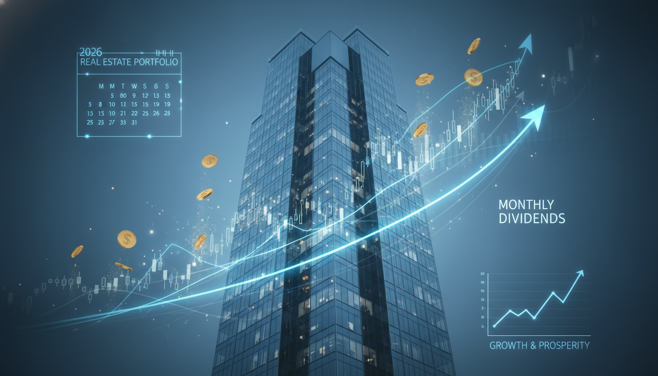 2026년 제이알글로벌리츠 월배당금 및 하반기 주가 전망을 상징하는 현대적인 오피스 빌딩과 상승하는 차트 그래픽