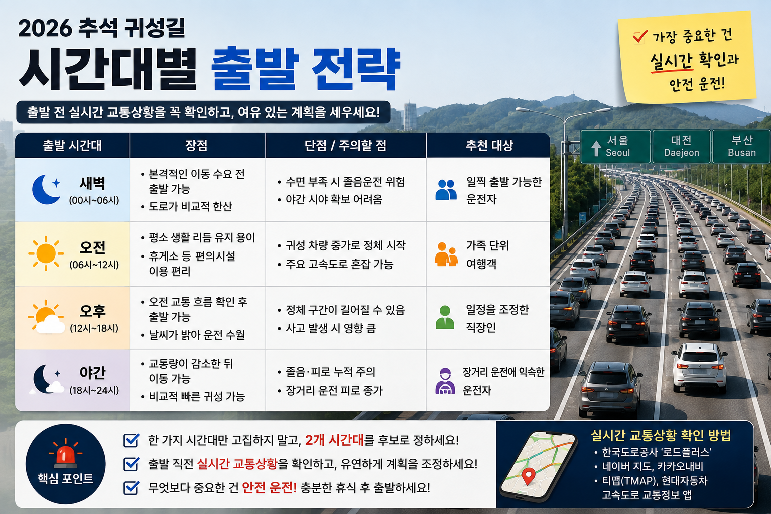 추석 귀성길 시간대별 고속도로 교통상황 확인