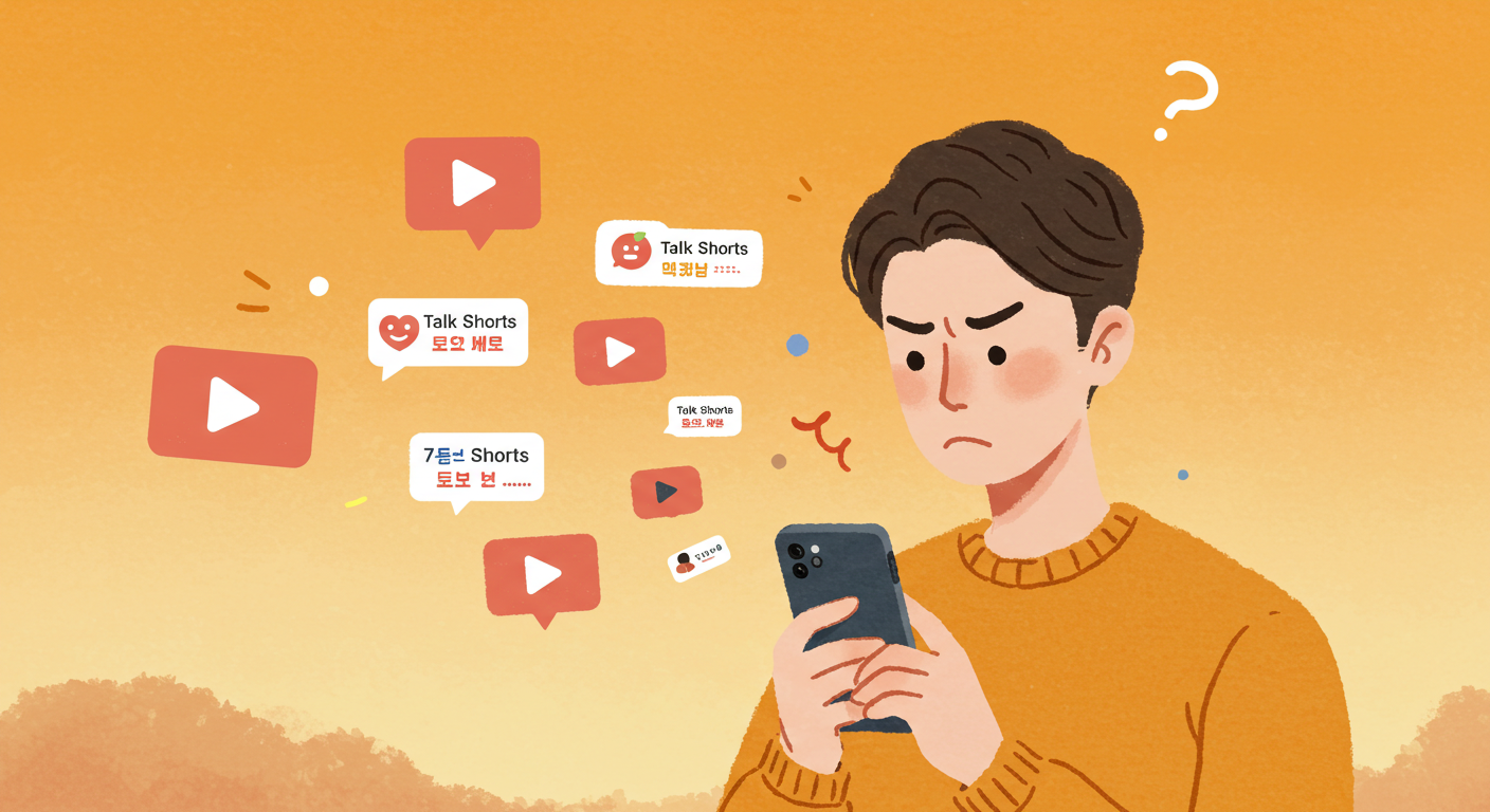 카카오톡 홈 화면에 자꾸 뜨는 톡쇼츠에 당황하는 모습