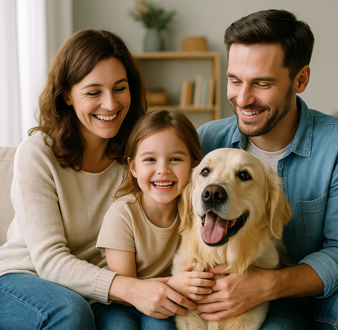 아이와 강아지가 있는 가족 이미지